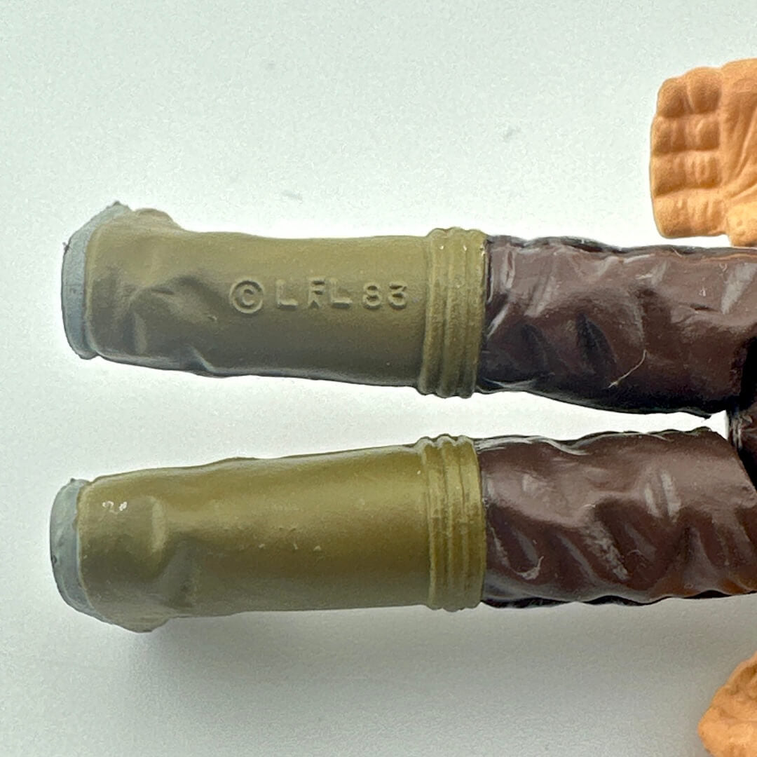 Close-up of back of figure's legs to show COO and copyright information.