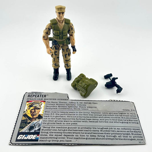 G.I. Joe action figure with accessories and character card against white background