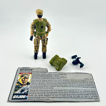 G.I. Joe action figure with accessories and character card against white background