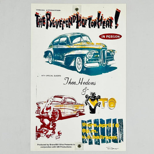 Concert poster for Reverend Horton Heat show in Missoula, MT with car illustrations. 