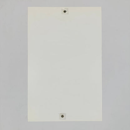 Backside of white poster in mint condition against white background. 
