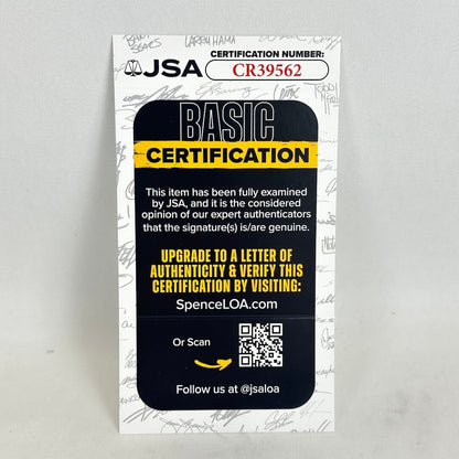 A JSA Basic Certification card with a QR code. 