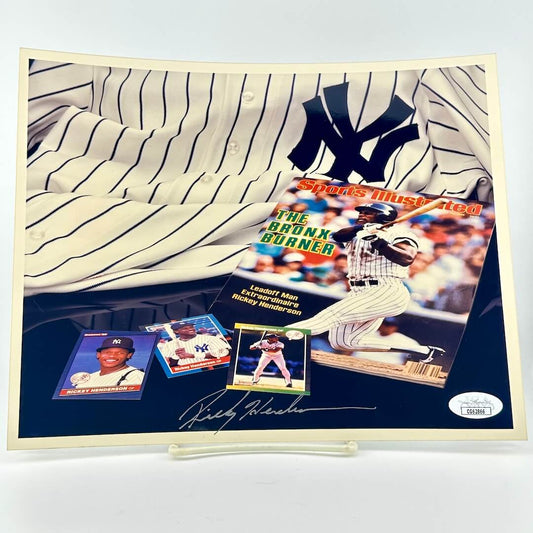 Photograph of memorabilia collage featuring signature of player, JSA authentication sticker in corner. 
