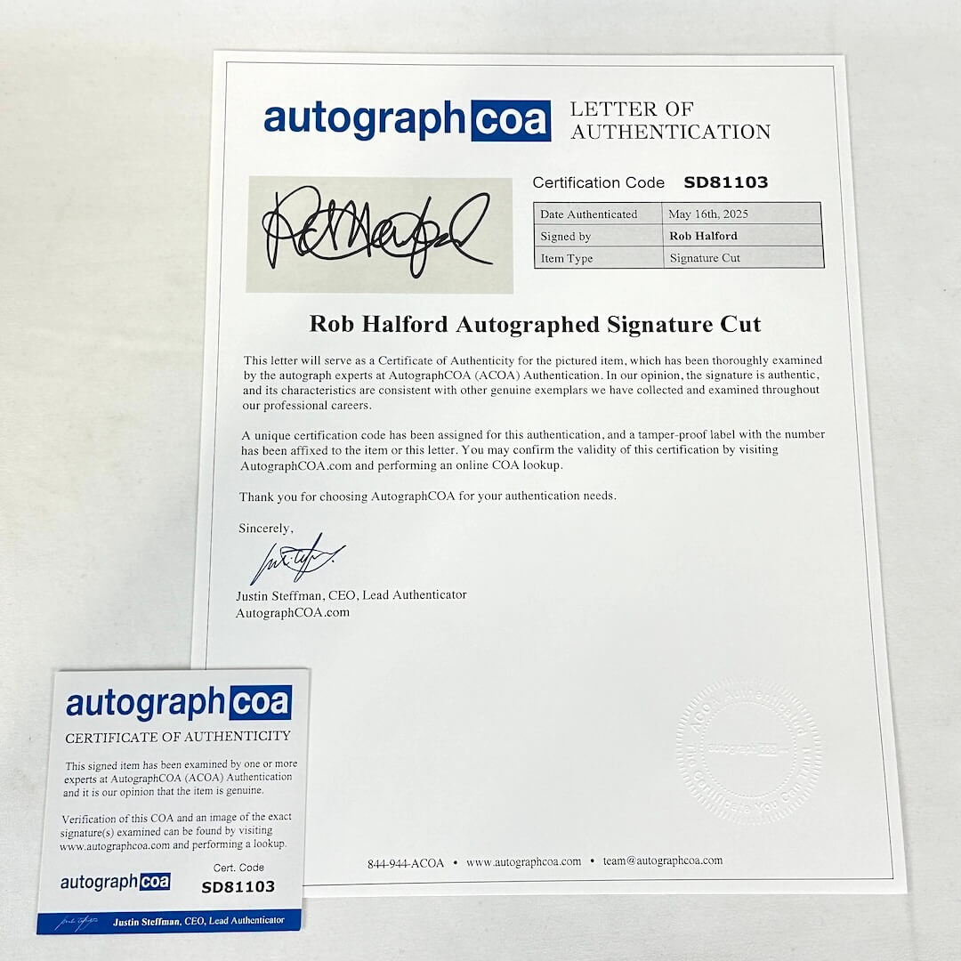 Autograph COA letter of authentication with certification code and signature cut details.