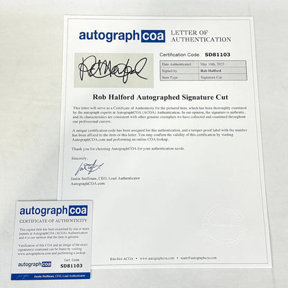 Autograph COA letter of authentication with certification code and signature cut details.