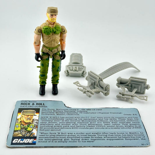 Toy figure with accessories and character card on a white background