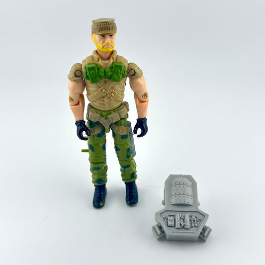 G.I. Joe action figure with character card against white background.