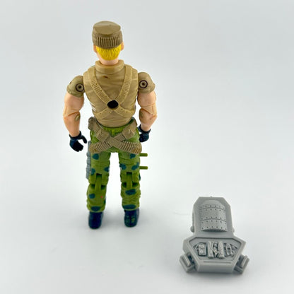 G.I. Joe action figure with character card against white background.