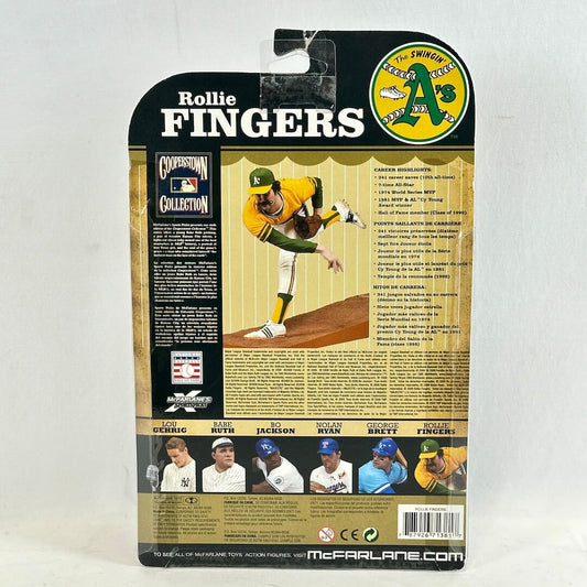 Action figure packaging for Rollie Fingers with a white background