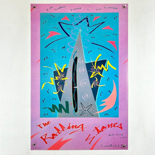 Colorful poster of a stylized tower with abstract elements on a purple border, featuring text at the bottom.