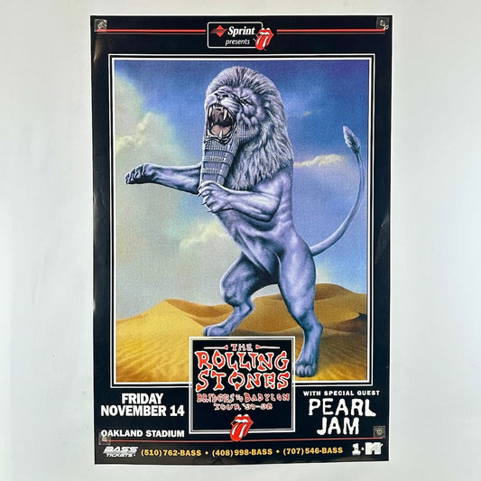 Concert poster featuring illustration of a stylized lion on hind paws in desert with event details at bottom. 