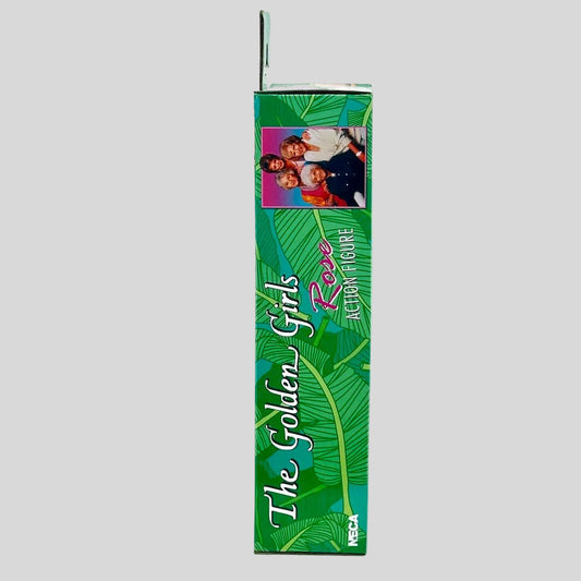 Rose action figure from Golden Girls in green box on gray background. 
