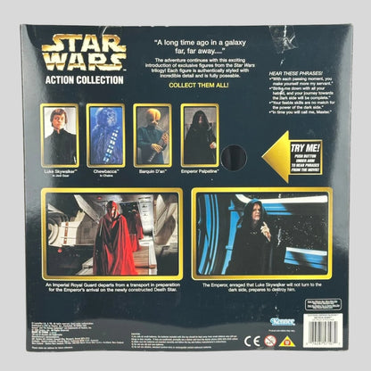 Back of a Star Wars action figure packaging with character illustrations and text.