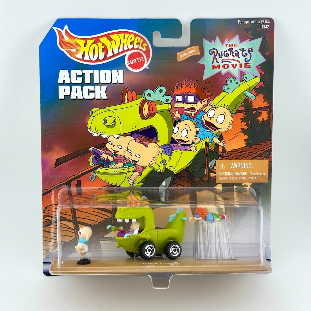 Hot Wheels Action Pack with Rugrats Movie branding in original packaging, photographed on light gray background. 