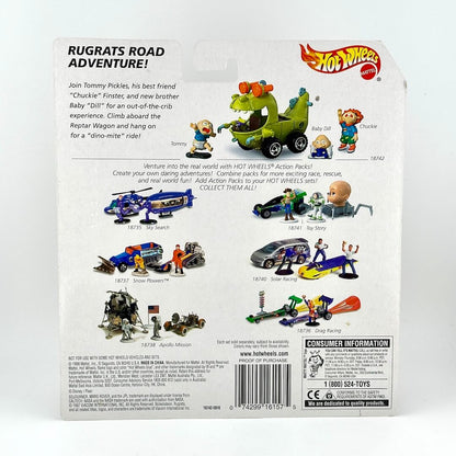 Back of a Hot Wheels toy packaging card showing the 'Rugrats' set, with character illustrations, & product photos.