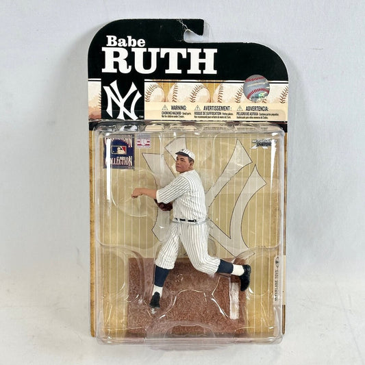 Babe Ruth action figure in packaging with New York Yankees logo