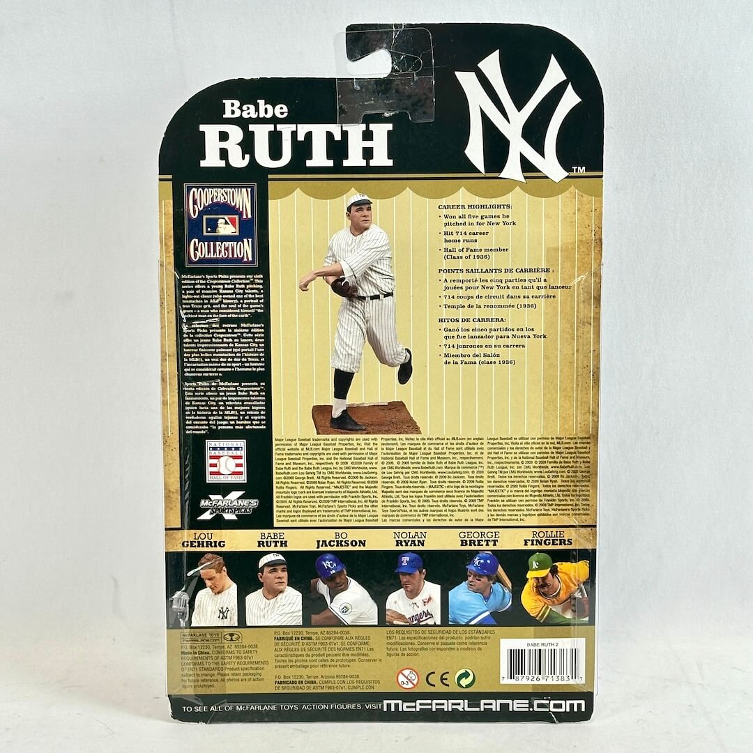 Babe Ruth action figure packaging with New York Yankees logo