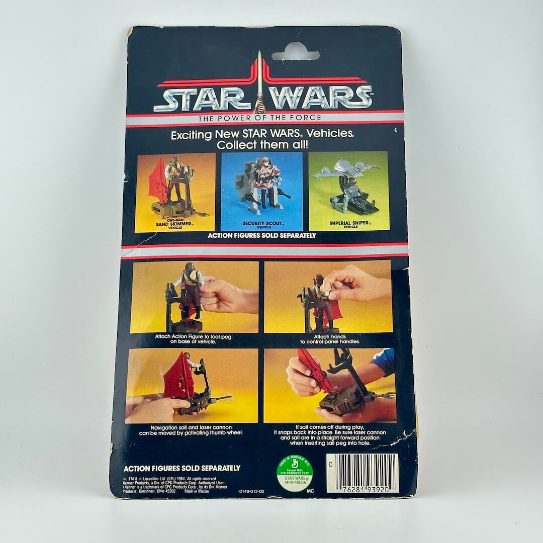 Vintage Star Wars toy vehicle packaging on a white background
