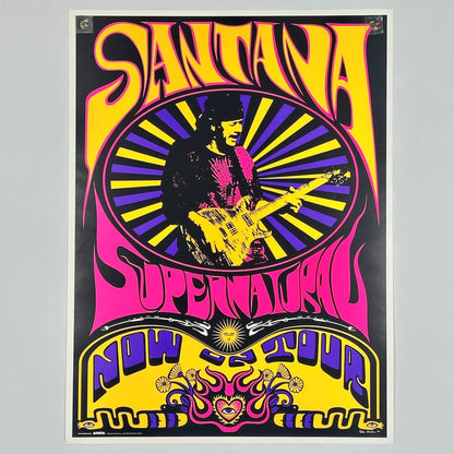 Santana Supernatural poster with colorful design and text on a gray background