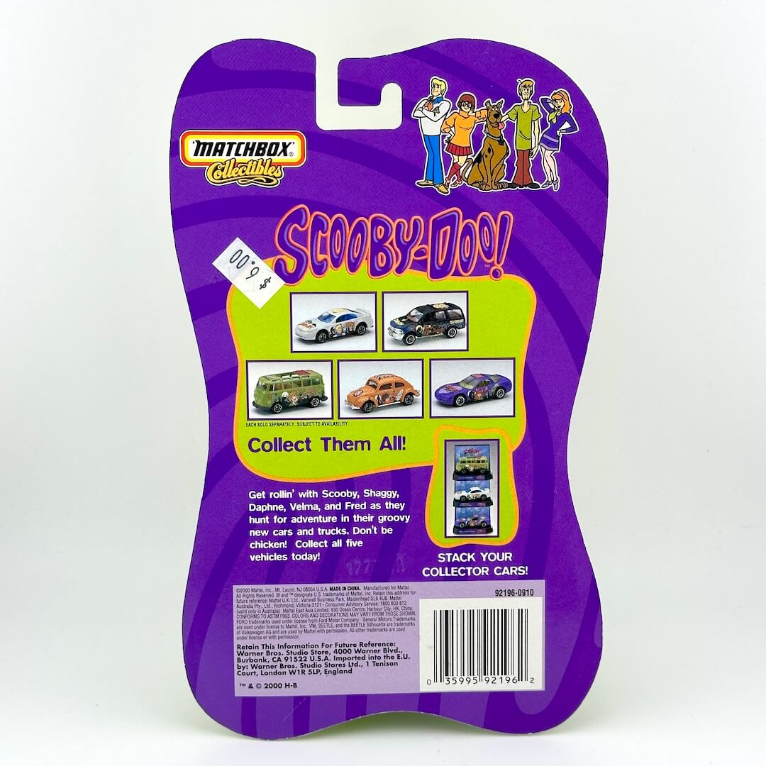 Matchbox Collectible Scooby-Doo! toy package back view, featuring purple cardstock packaging.