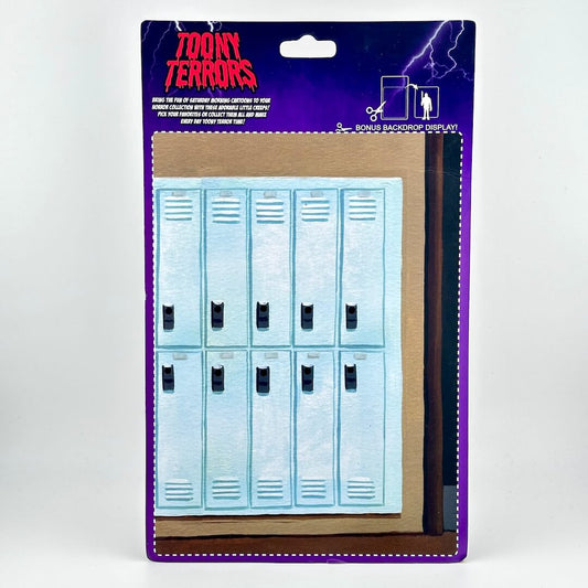Packaging with set of lockers and 'Toony Terrors' branding on a white background