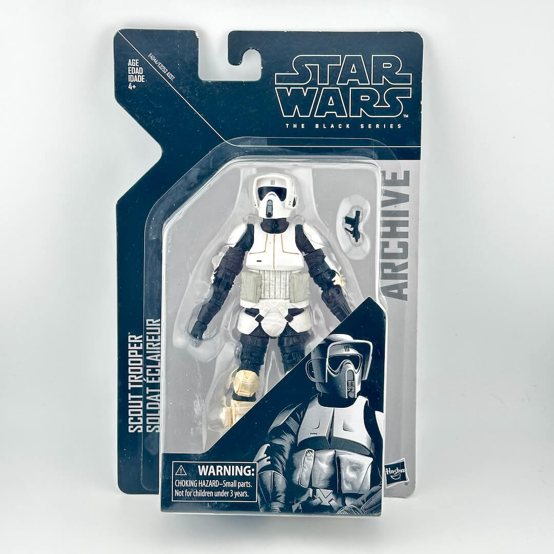 Star Wars The Black Series Scout Trooper action figure in its original packaging.