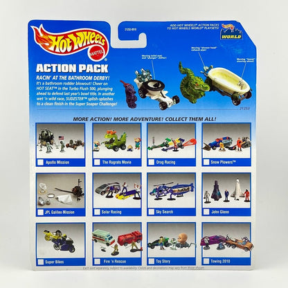Hot Wheels Action Pack toy set in its original blue cardboard blister packaging, featuring mini vehicles and figures.