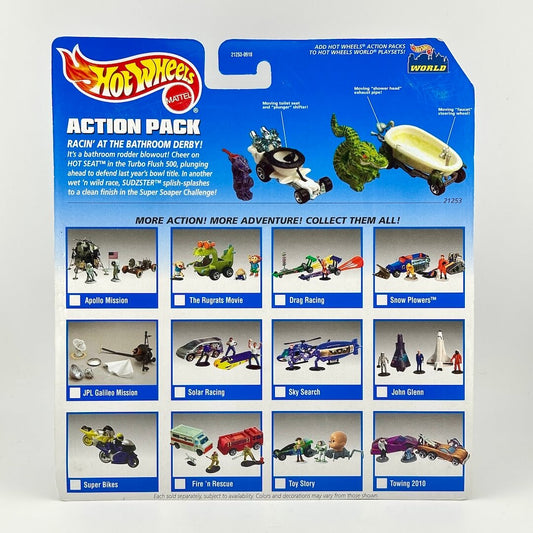 Hot Wheels Action Pack toy set in its original blue cardboard blister packaging, featuring mini vehicles and figures.
