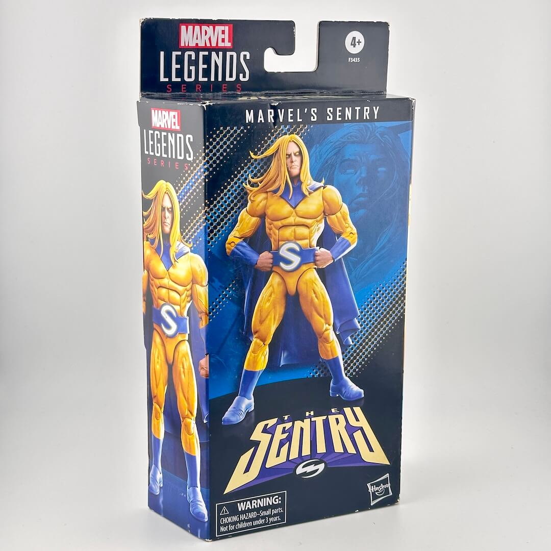 Marvel Legends Sentry action figure packaging on a gray background