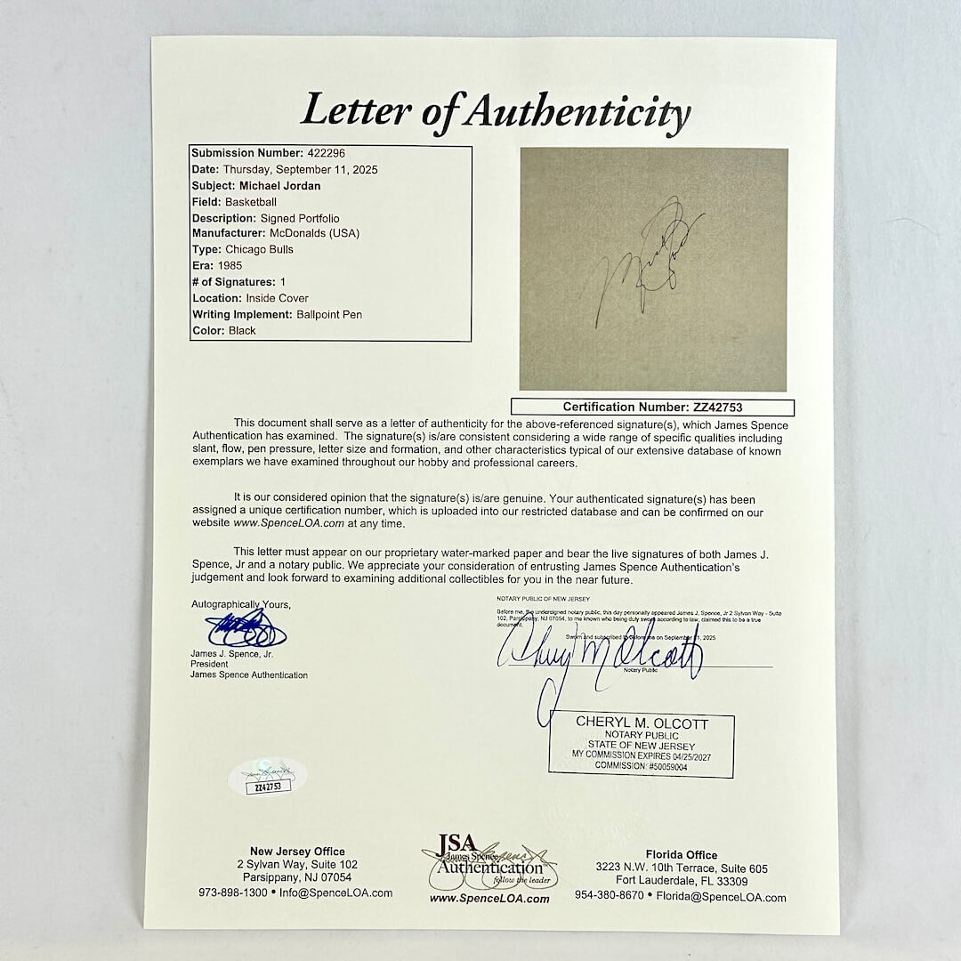 Letter of Authenticity with signatures on a gray background