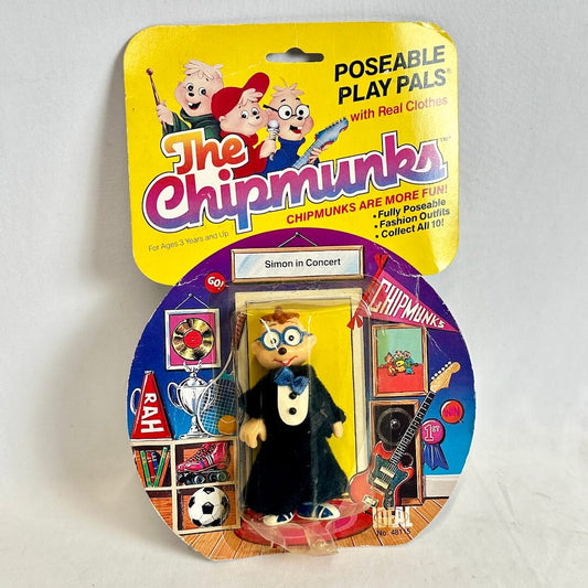 Vintage 'The Chipmunks' poseable toy figure in packaging on a white background