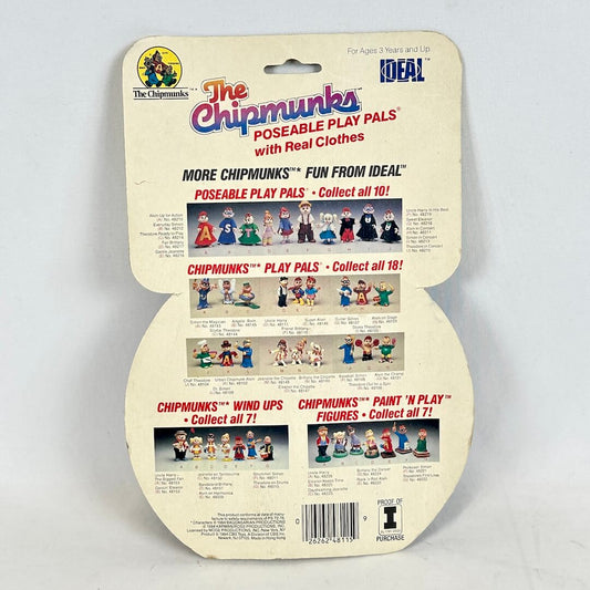 Vintage packaging for 'The Chipmunks' poseable play pals with real clothes on a light gray background.