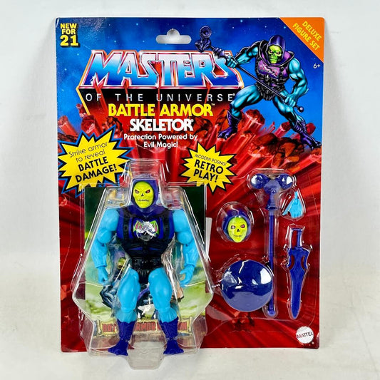 Masters of the Universe Battle Armor Skeletor action figure in its original blister card packaging. 