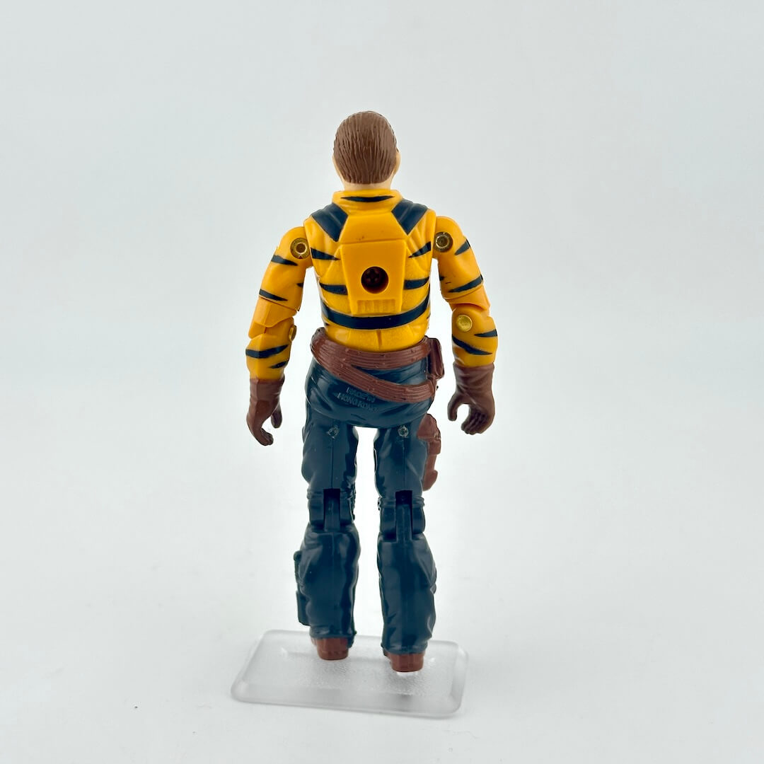 Action figure in a yellow and blue outfit on a white background