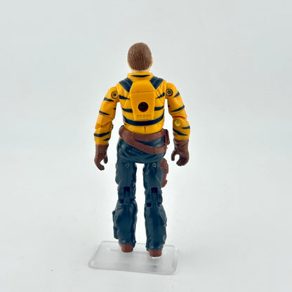 Action figure in a yellow and blue outfit on a white background