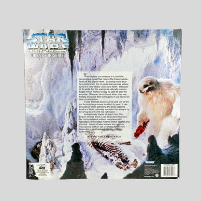 Star Wars collector's series packaging with ice creature illustration and text on a gray background