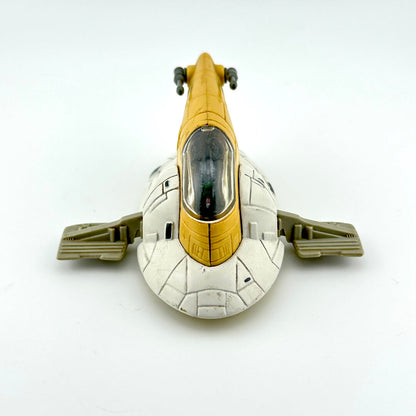 Diecast model of a spaceship of Boba Fett's Slave 1 on a white background
