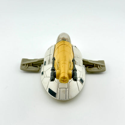 Diecast model of a spaceship of Boba Fett's Slave 1 on a white background