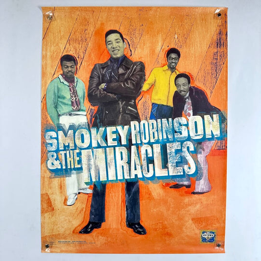 Poster of Smokey Robinson and The Miracles with four men on an orange background