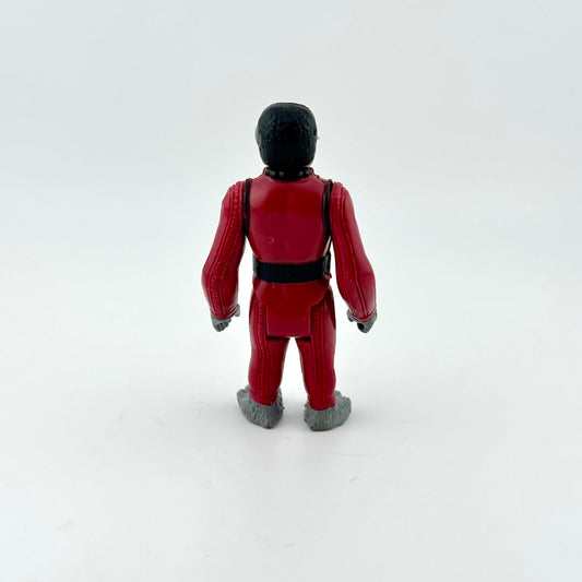 Action figure in a red suit with black hair on a white background