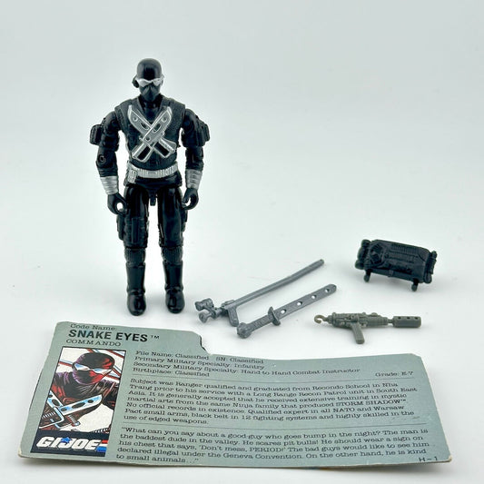 G.I. Joe action figure with accessories and card on a white background