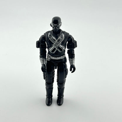 GI Joe action figure of Snake Eyes in all black against white background.