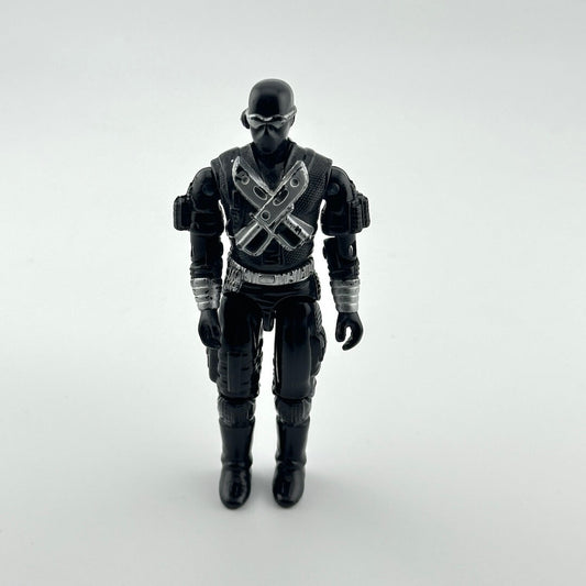 GI Joe action figure of Snake Eyes in all black against white background.