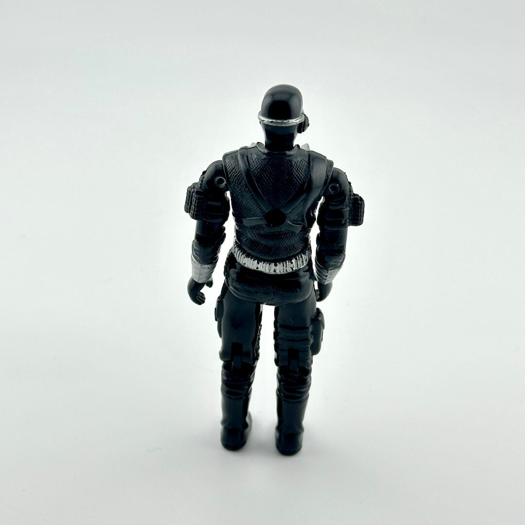 Black action figure on a white background