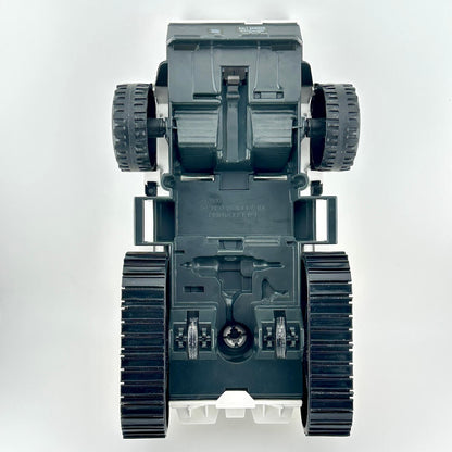 Underside view of toy vehicle to show manufacturing information. 