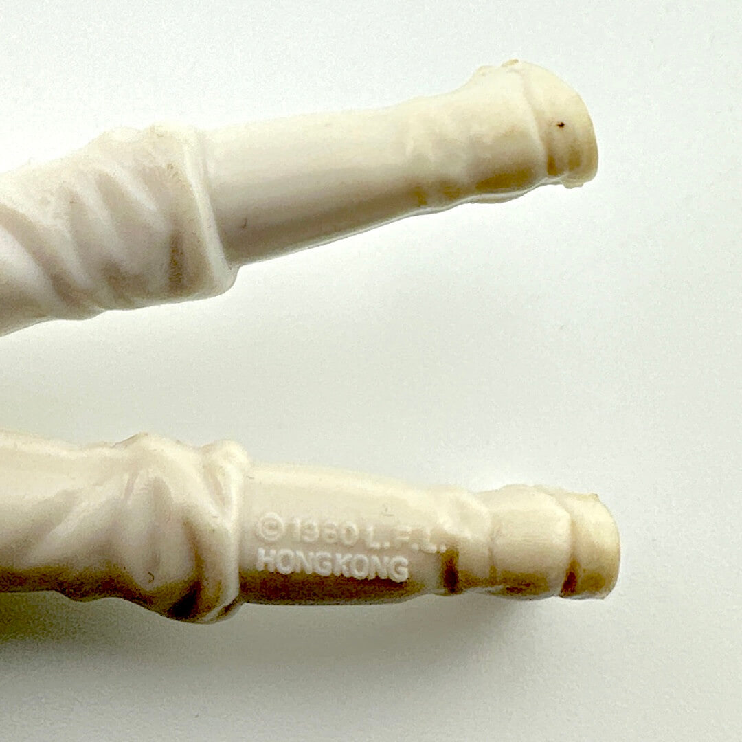 Close-up of back of figure's legs to show COO and copyright information. 