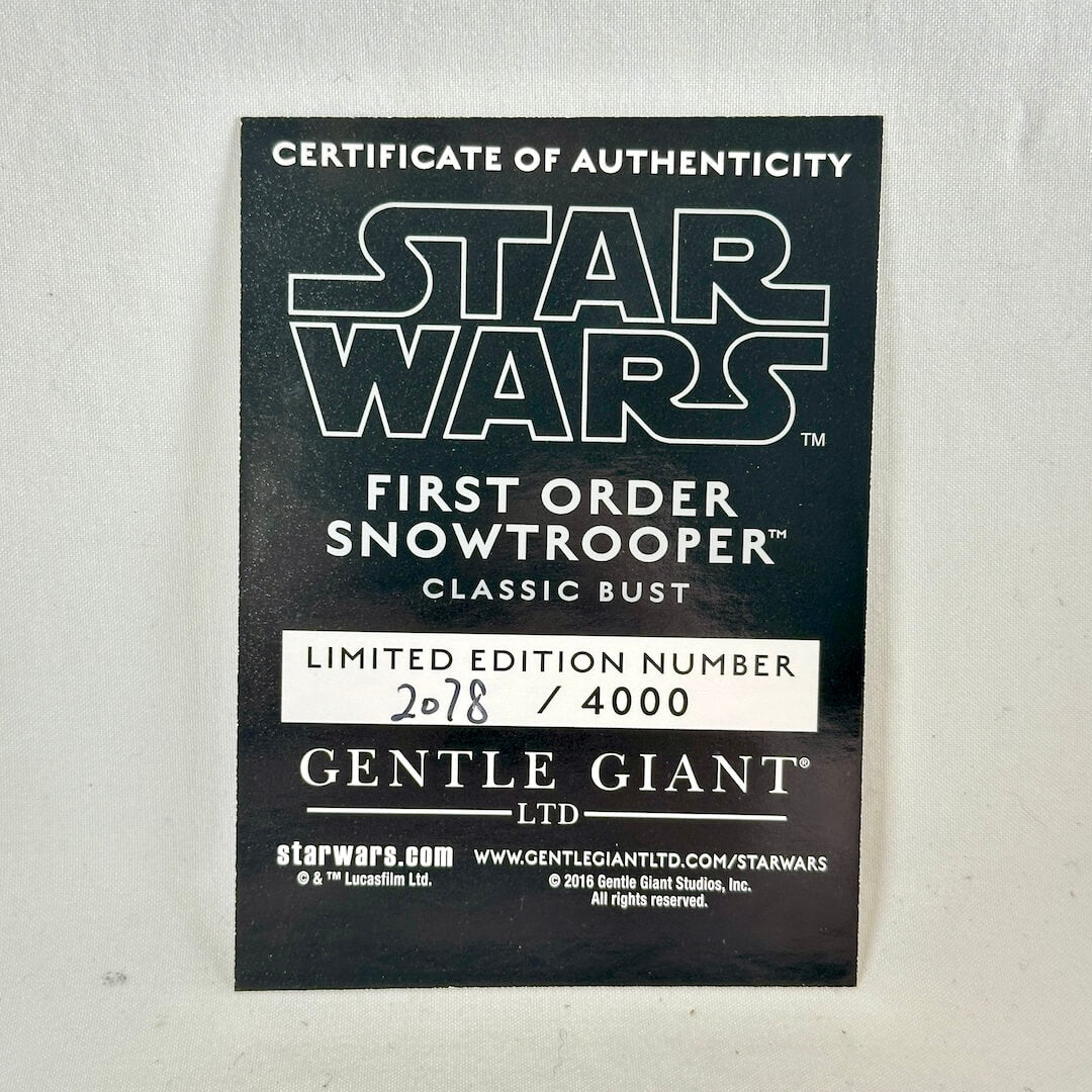 Certificate of Authenticity card from Gentle Giant Ltd., showing a handwritten edition number of 2078 out of 4000