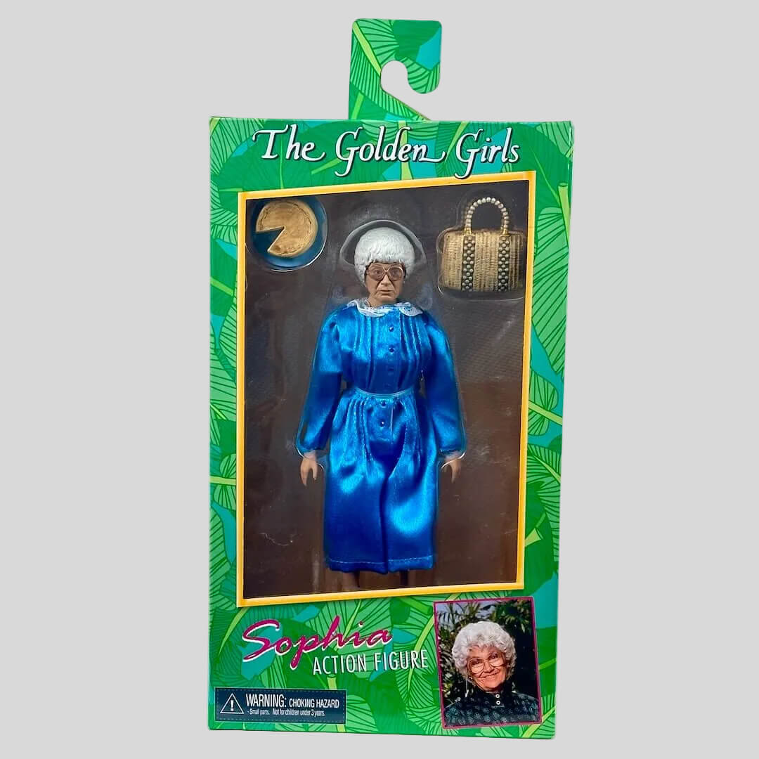 Sophia action figure from Golden Girls by NECA in green box on gray background. 