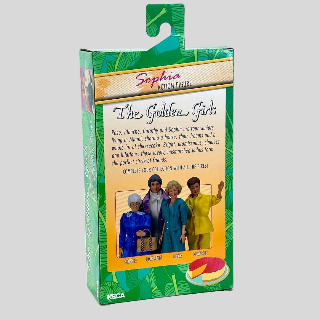 Sophia action figure from Golden Girls by NECA in green box on gray background. 