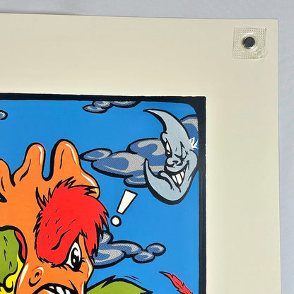 Top right corner of concert poster showing crisp edges and corner. 